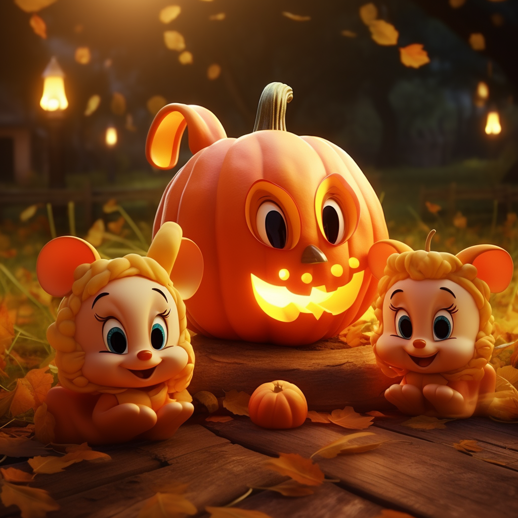 Adorable Thanksgiving pumpkins in Disney cartoon style