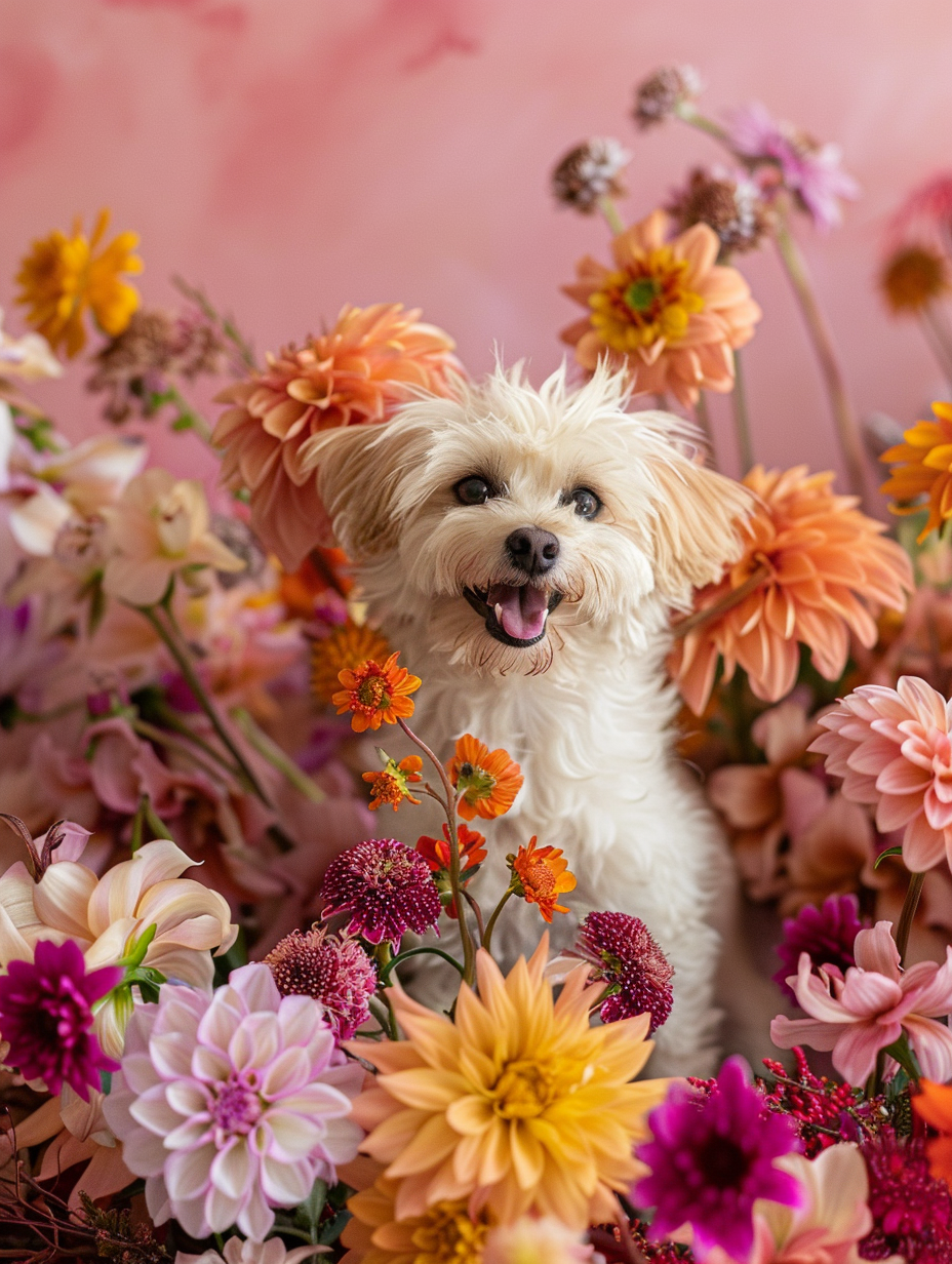 Puppy with flowers