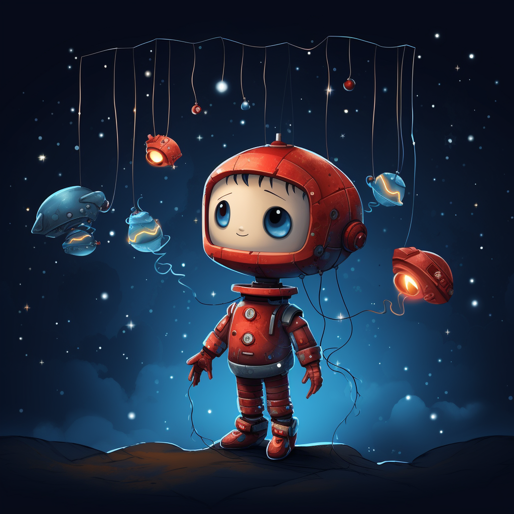 Illustration of a cute puppet in space