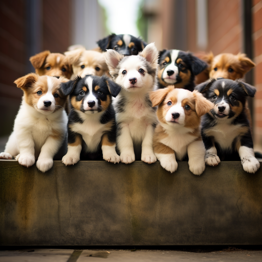 Group of Cute Puppies Playing