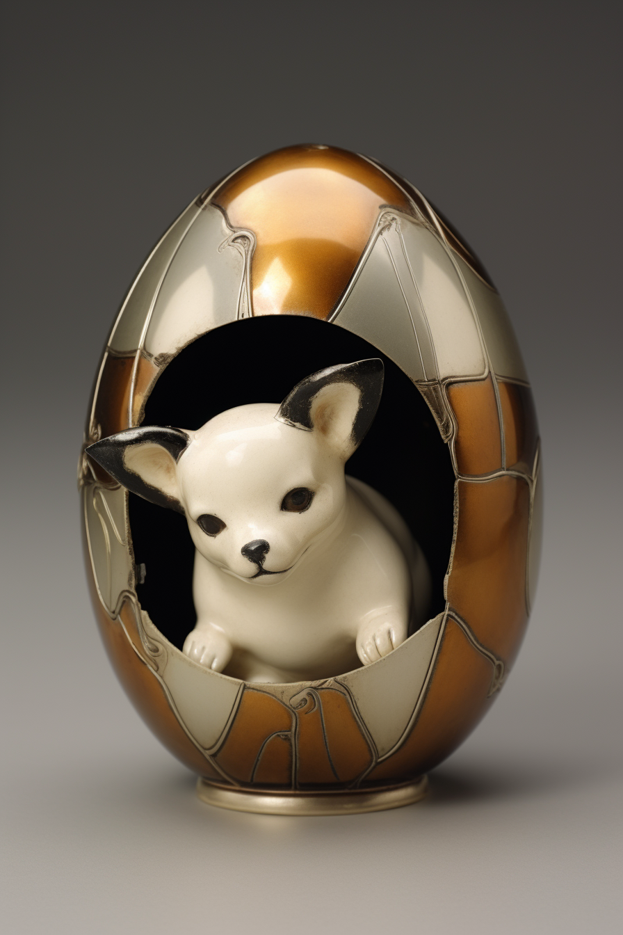 Cute puppy cracking egg shell