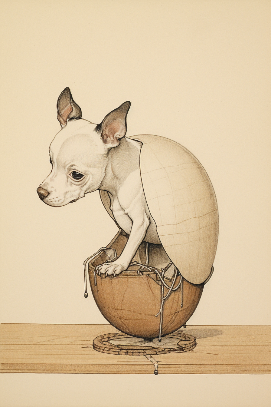 Cute puppy breaking out of egg