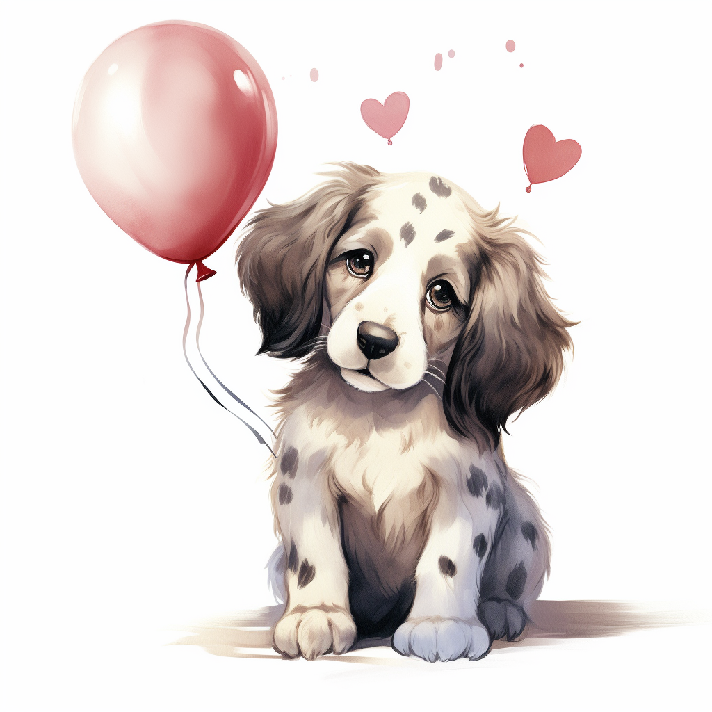 English Setter with Heart Balloon