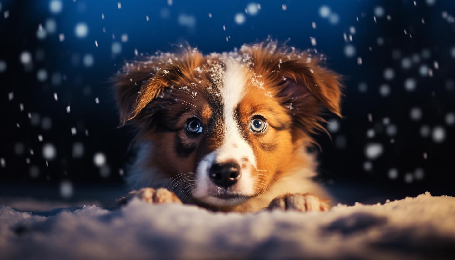 Cute puppy playing in snow