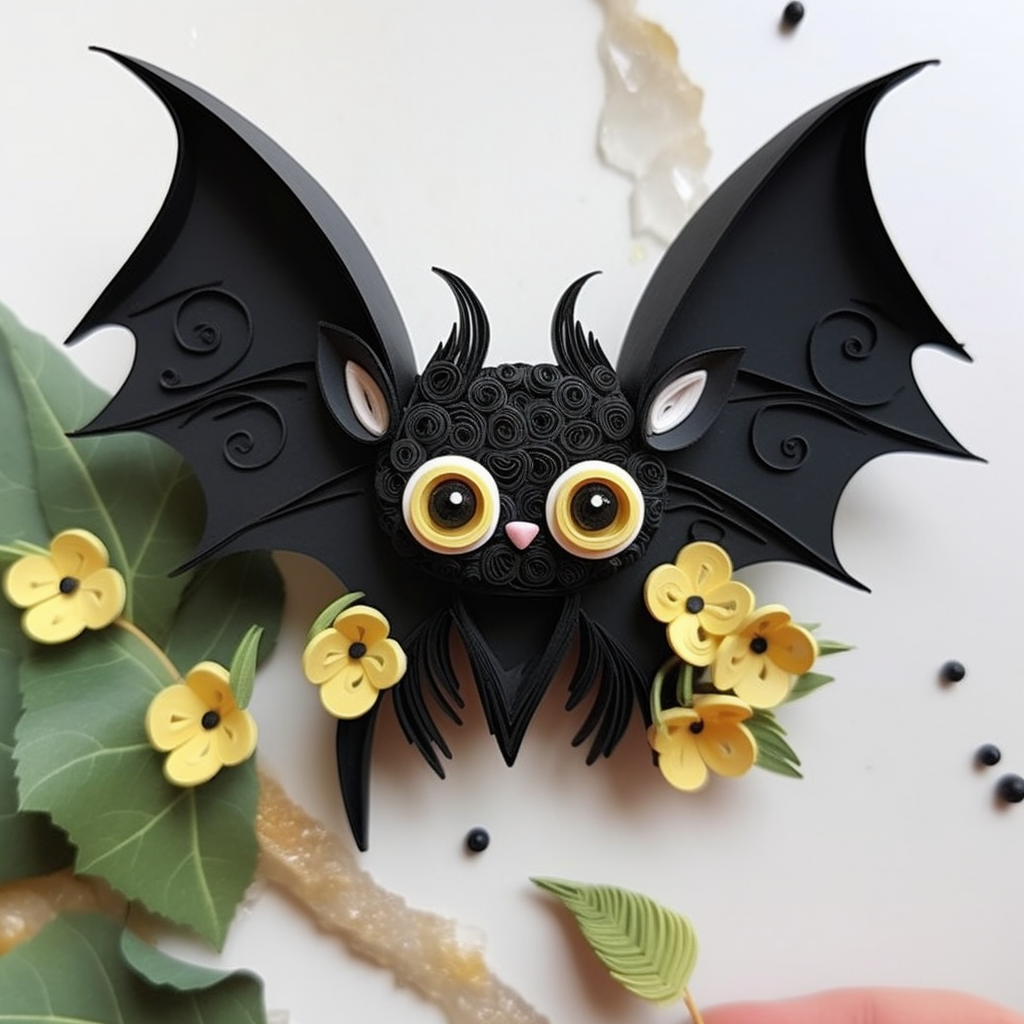 Beautiful handmade quilled bat artwork