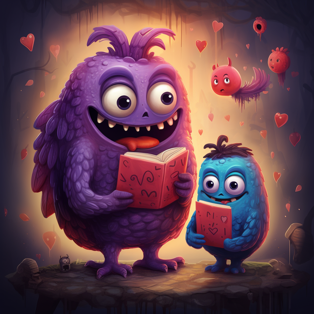 Cute Monster Couple Sharing Love