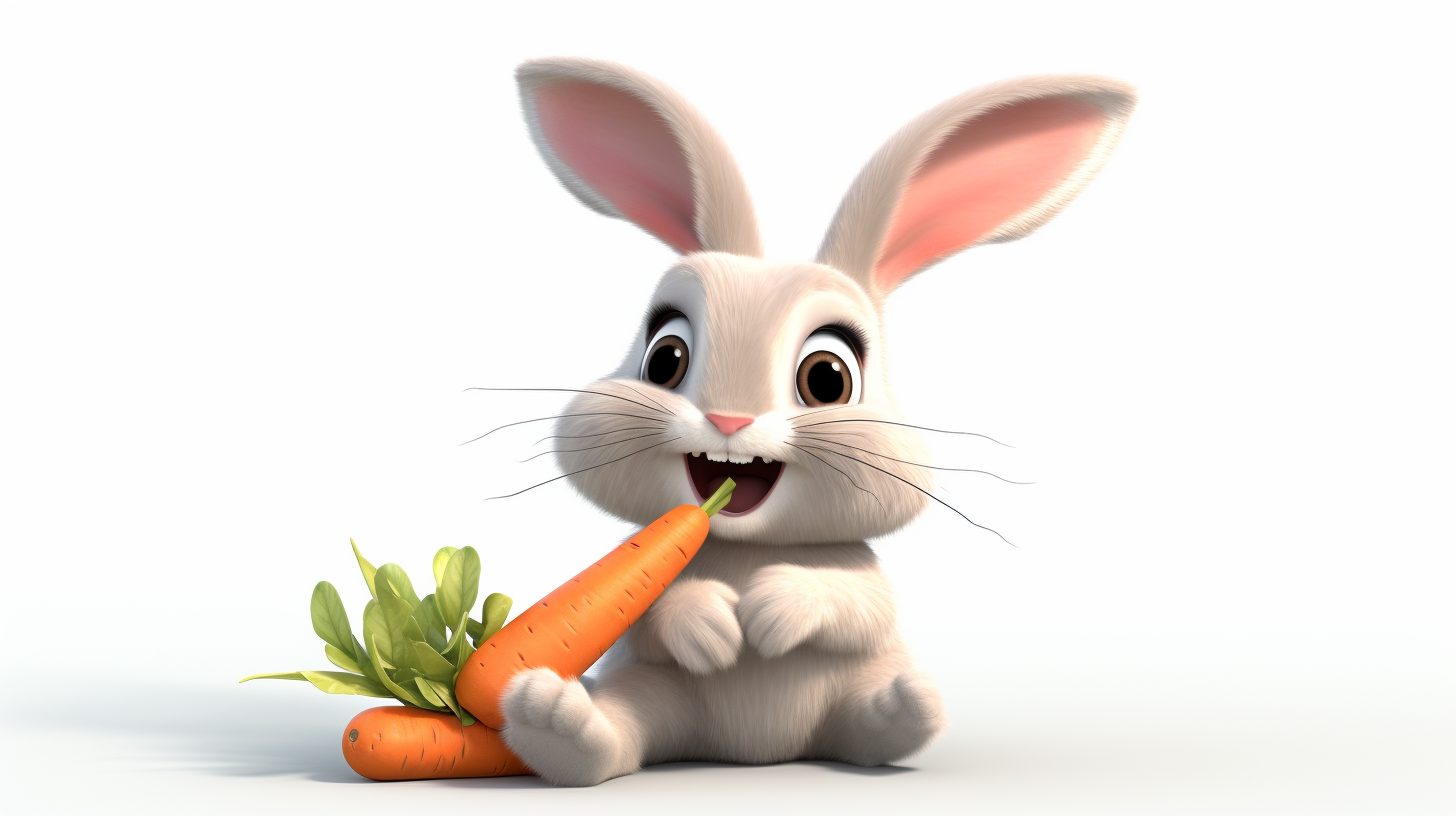 Cute rabbit enjoying long carrot