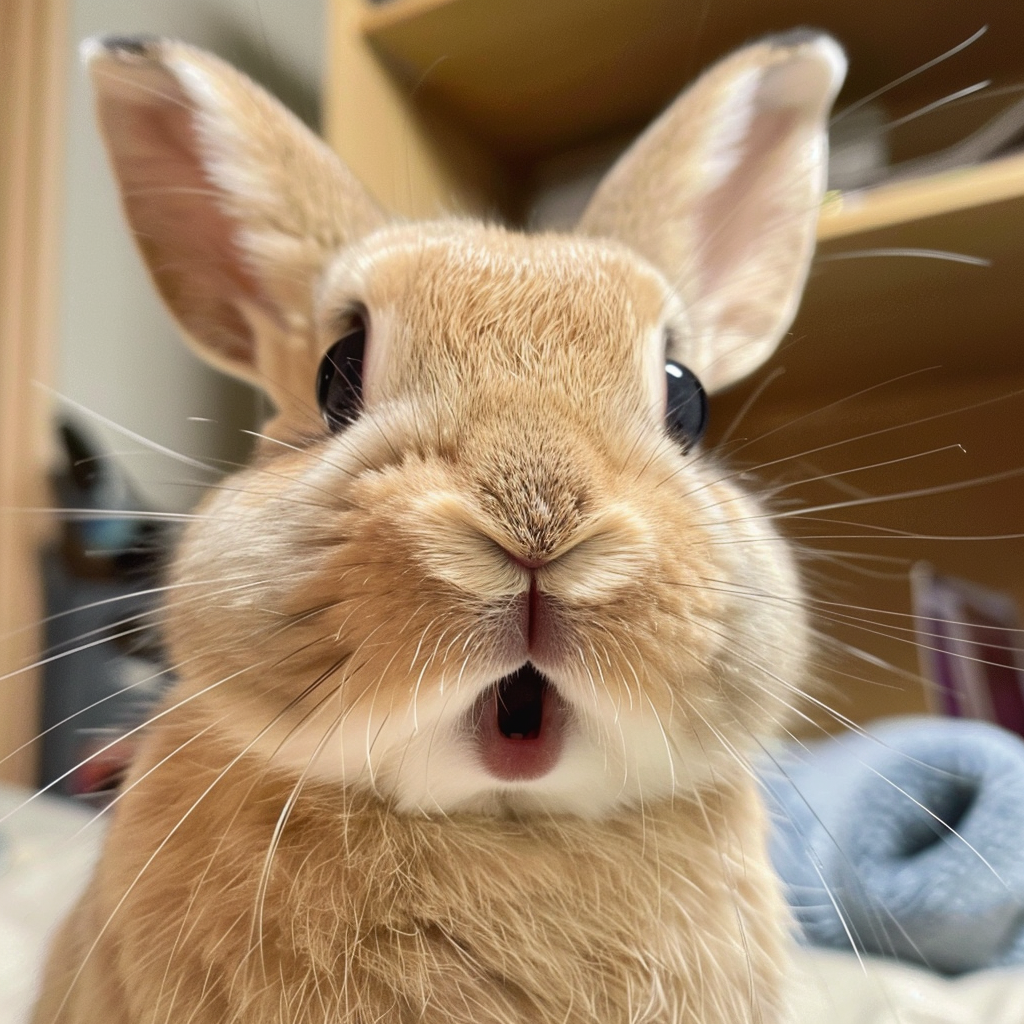 Adorable Rabbit with Embarrassed and Surprised Expressions