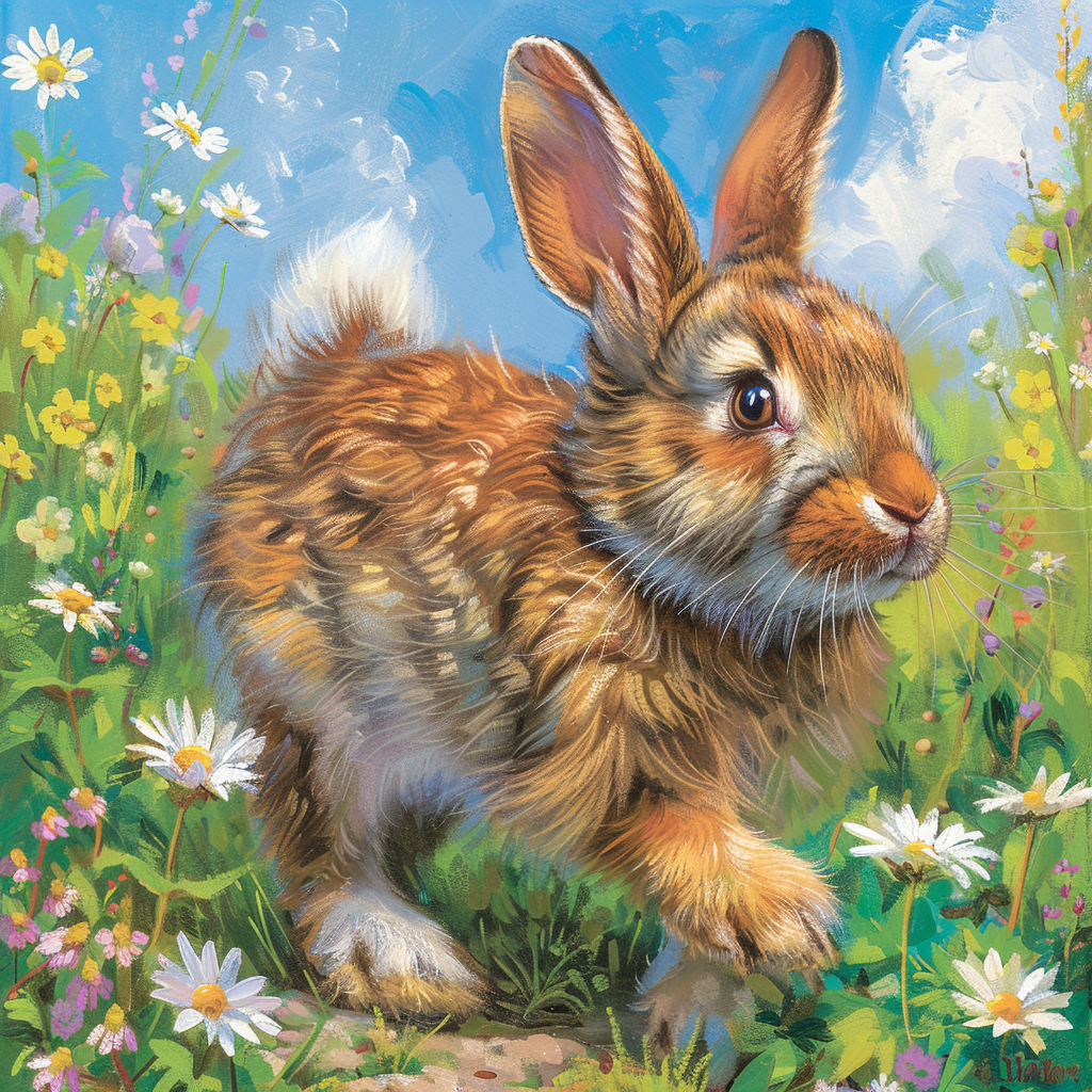 Cute rabbit in green meadow