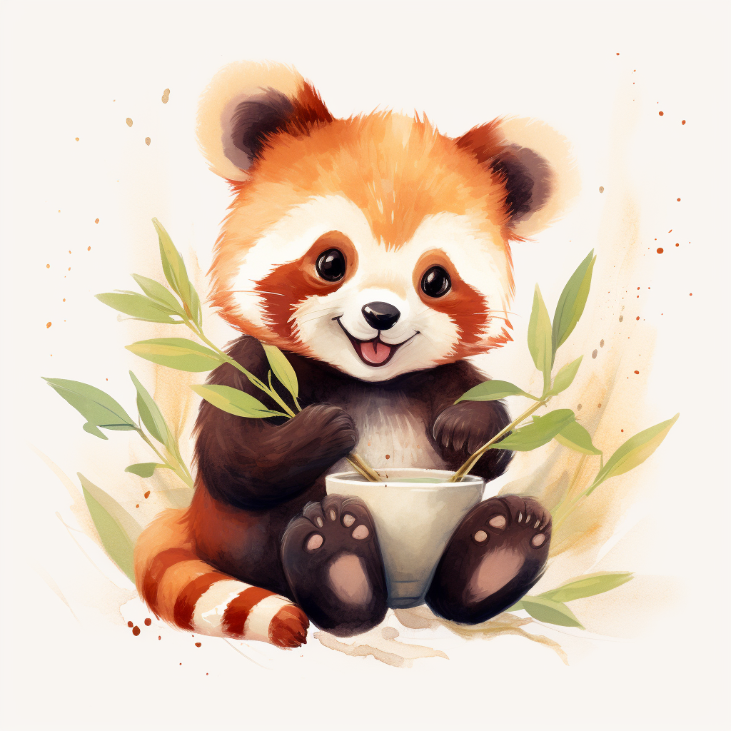 Red Panda Eating Bamboo Illustration