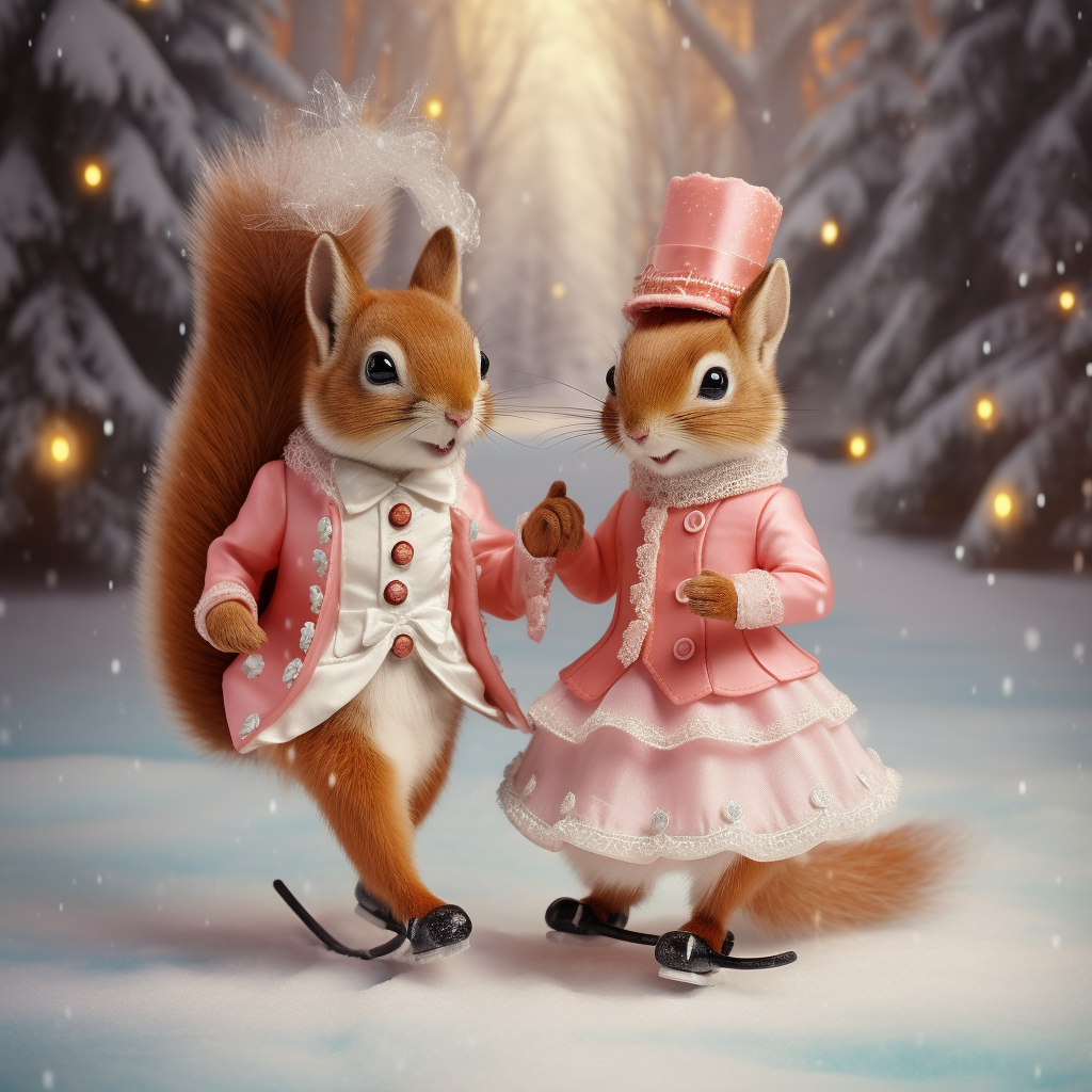 Two Cute Red Squirrels Ice Dancing