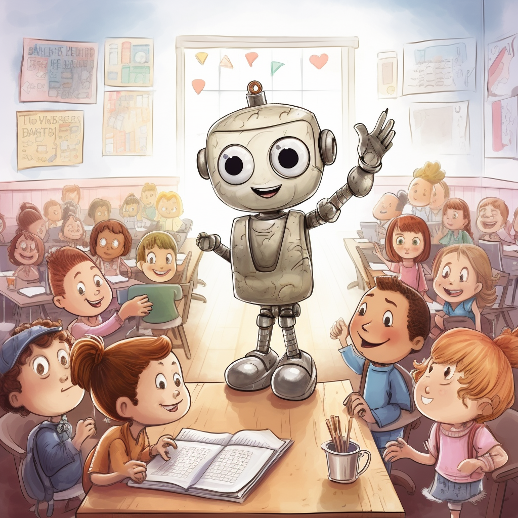 Cute robot teaching students