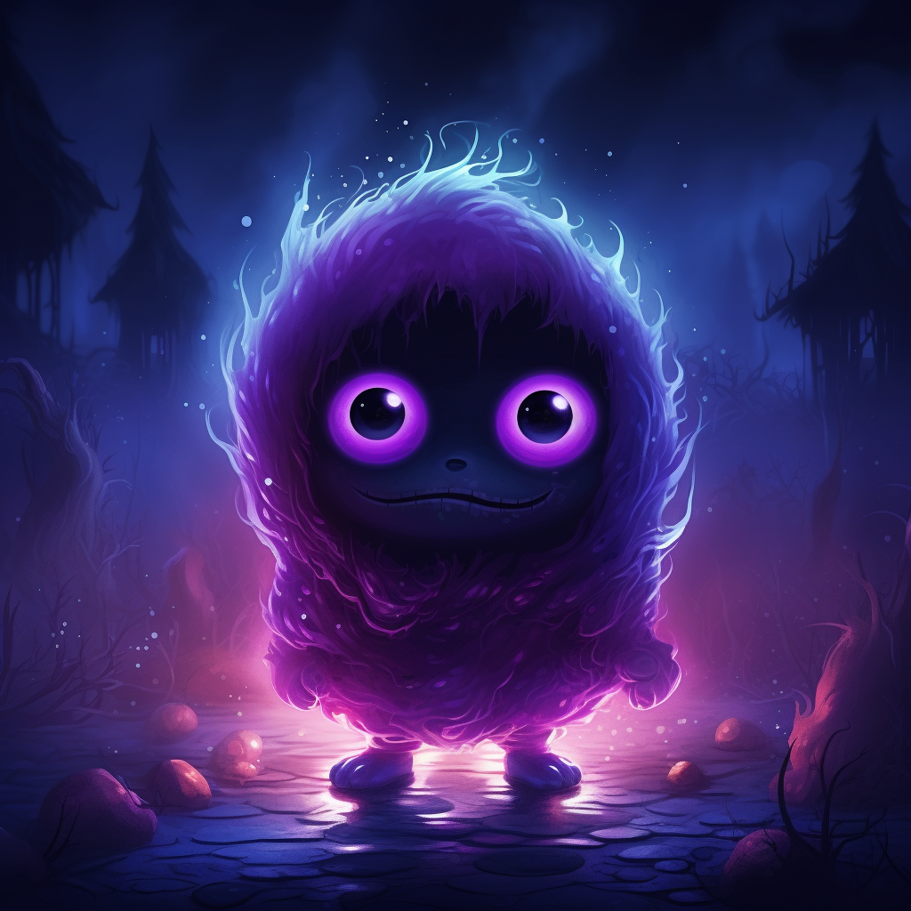 cute round purple spooky spirit illustration