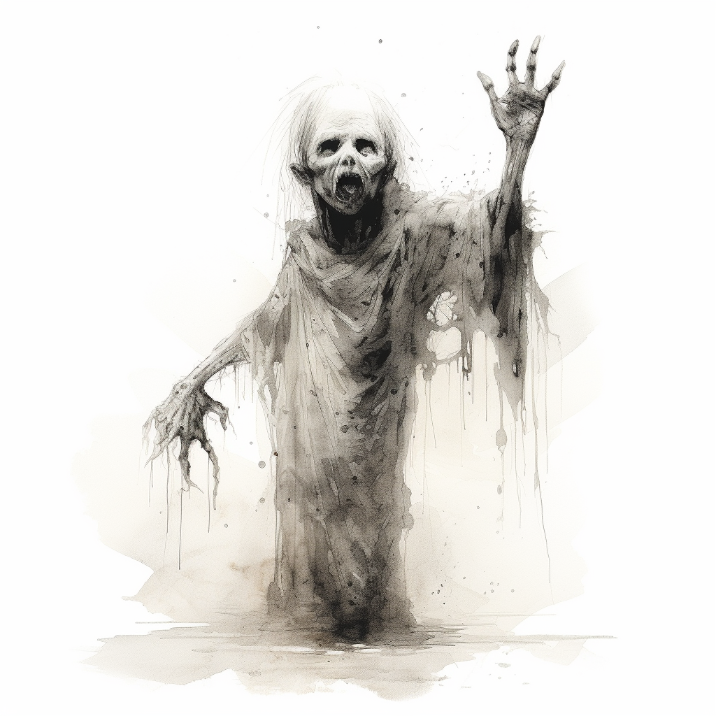 Cute sad ghoul with decaying skin waving goodbye