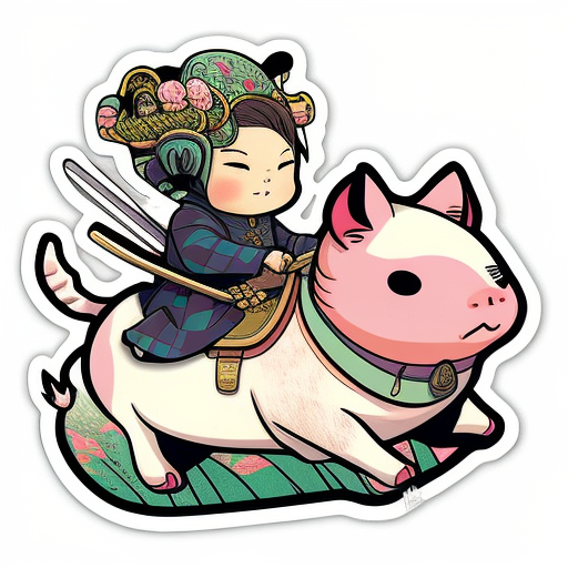 Cute samurai cat riding pig sticker