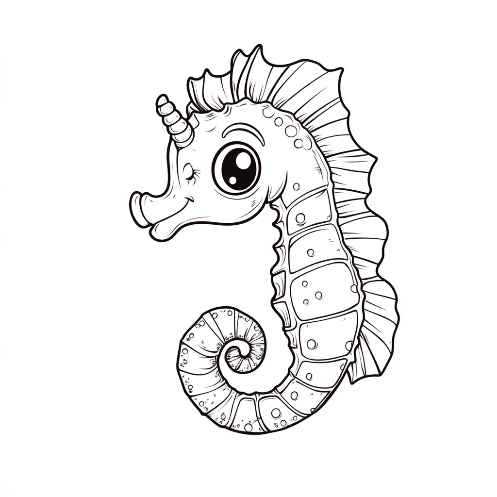 Cute seahorse coloring book illustration