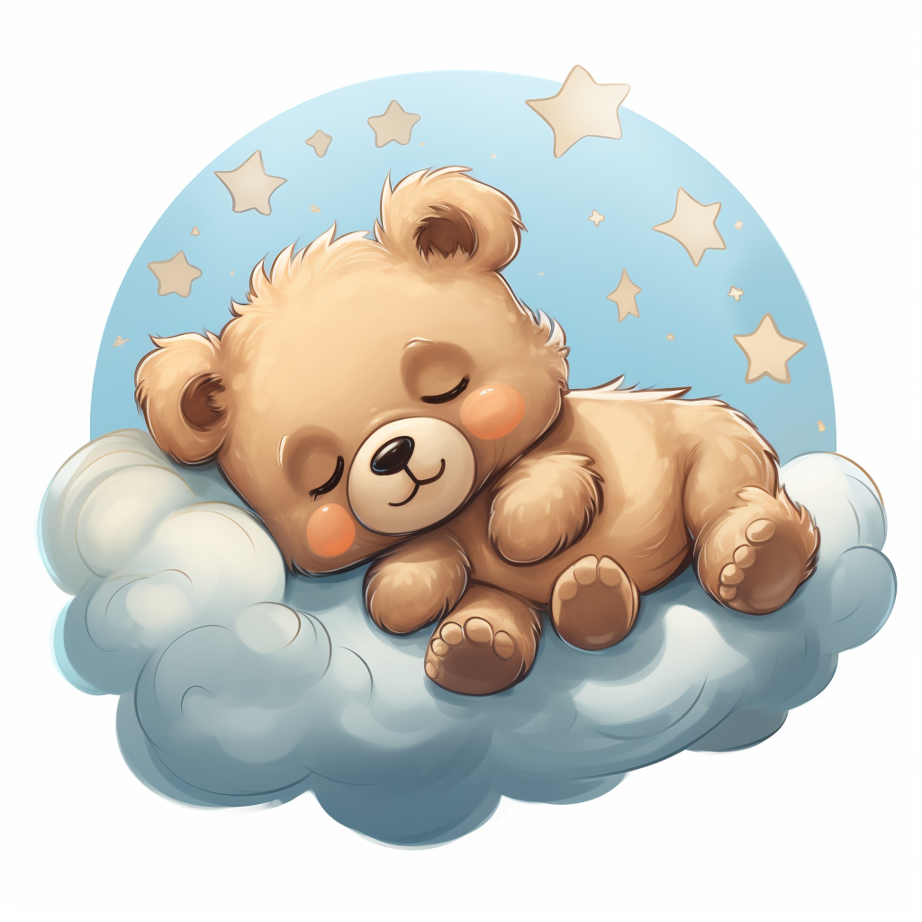 Cute bear sleeping on cloud