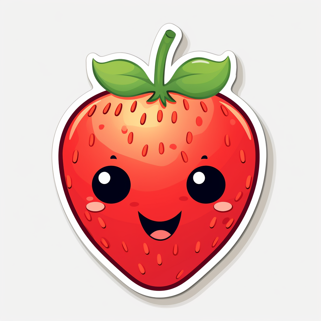 Cute Smiling Strawberry Sticker on White Background