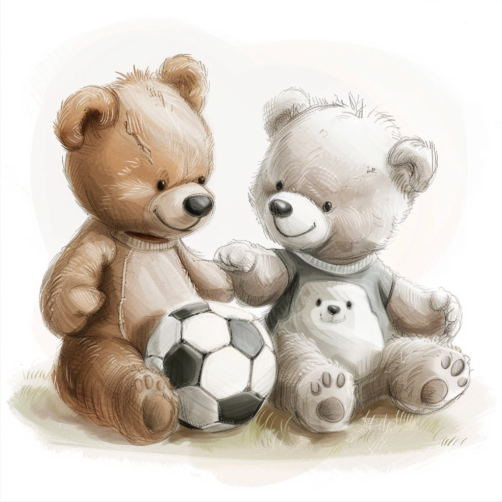 Cute Teddy Bear Playing Soccer