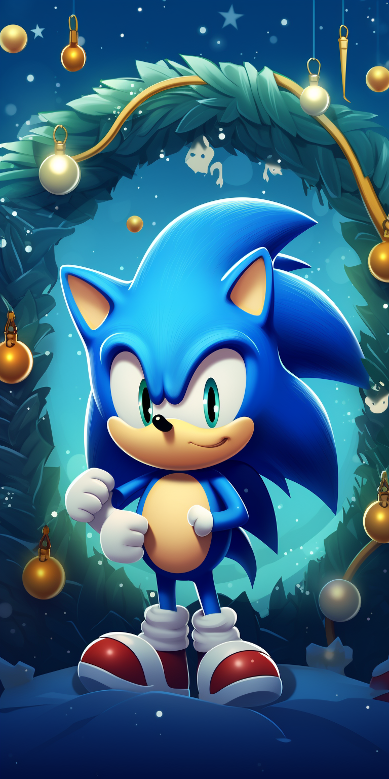 Closeup of cute Sonic character in Christmas theme