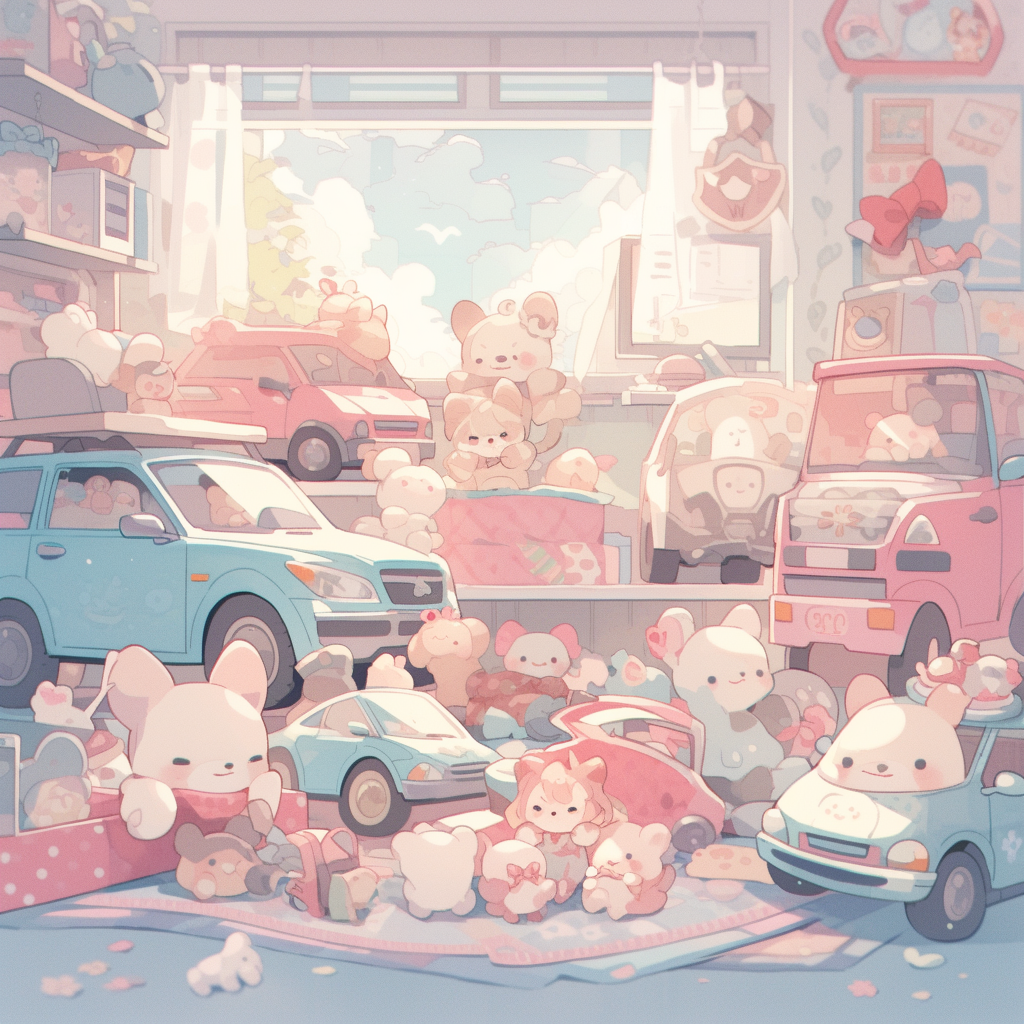 Cute studio scenery with stuffed animals and toys