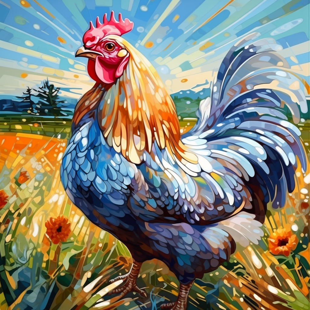 Cute chicken illustration in meadow