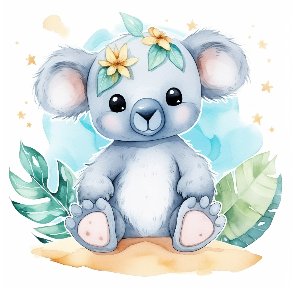 Cute summer koala watercolor illustration