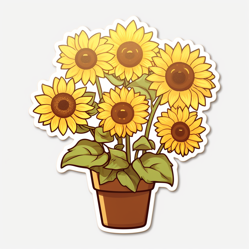 Adorable sunflowers in a cute plant pot