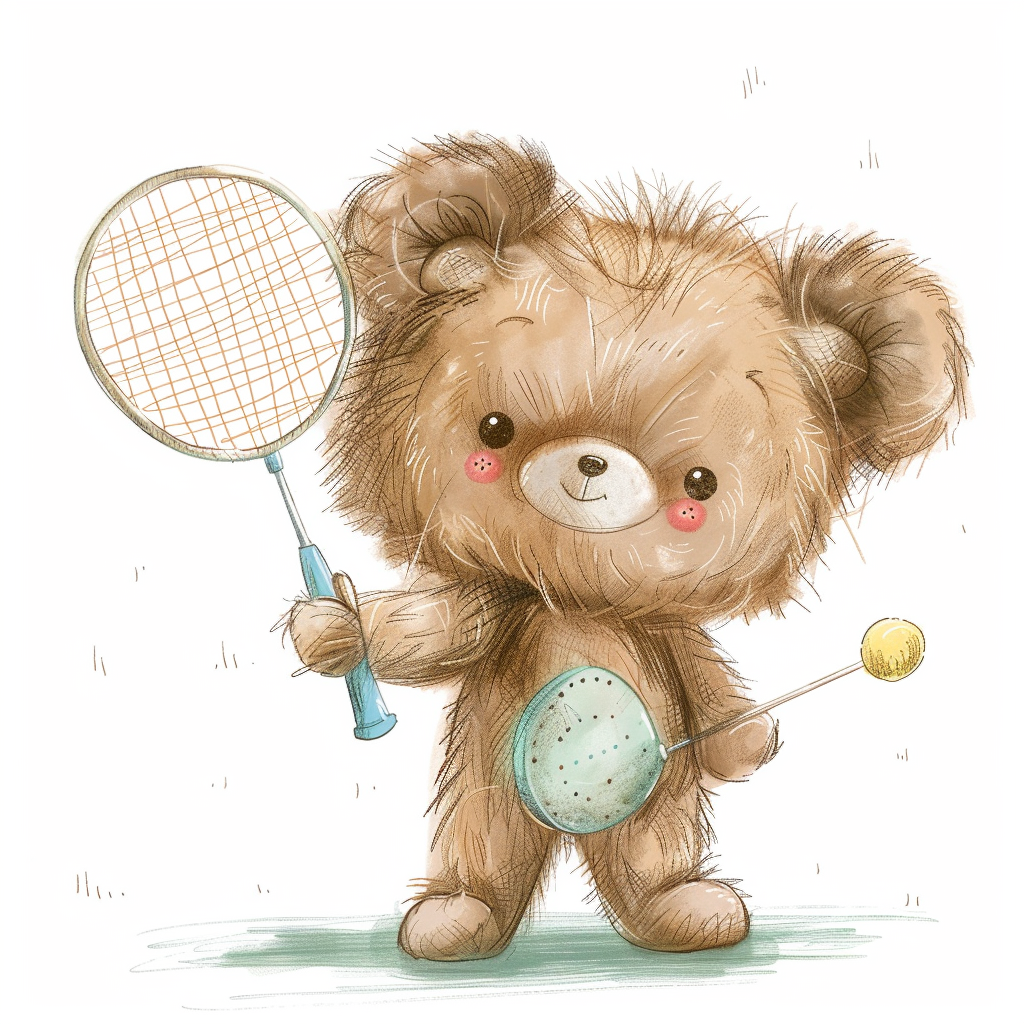 Smiling Teddy Bear Badminton Play