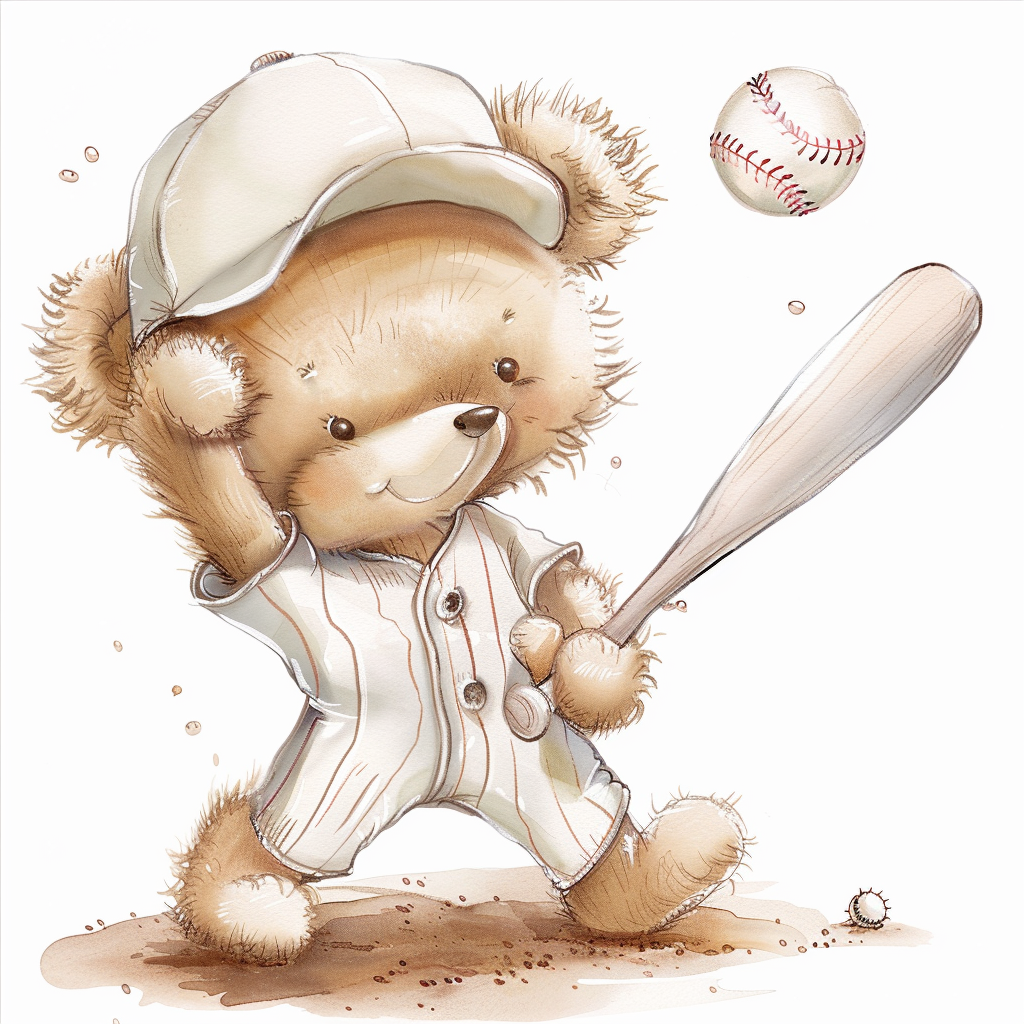 Adorable Teddy Bear Baseball Clipart