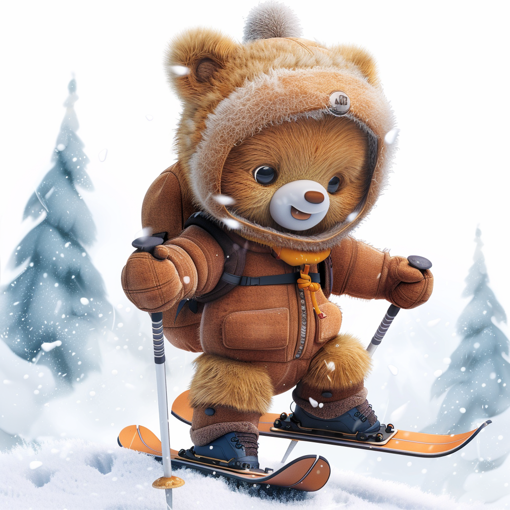 smiling teddy bear skiing clipart