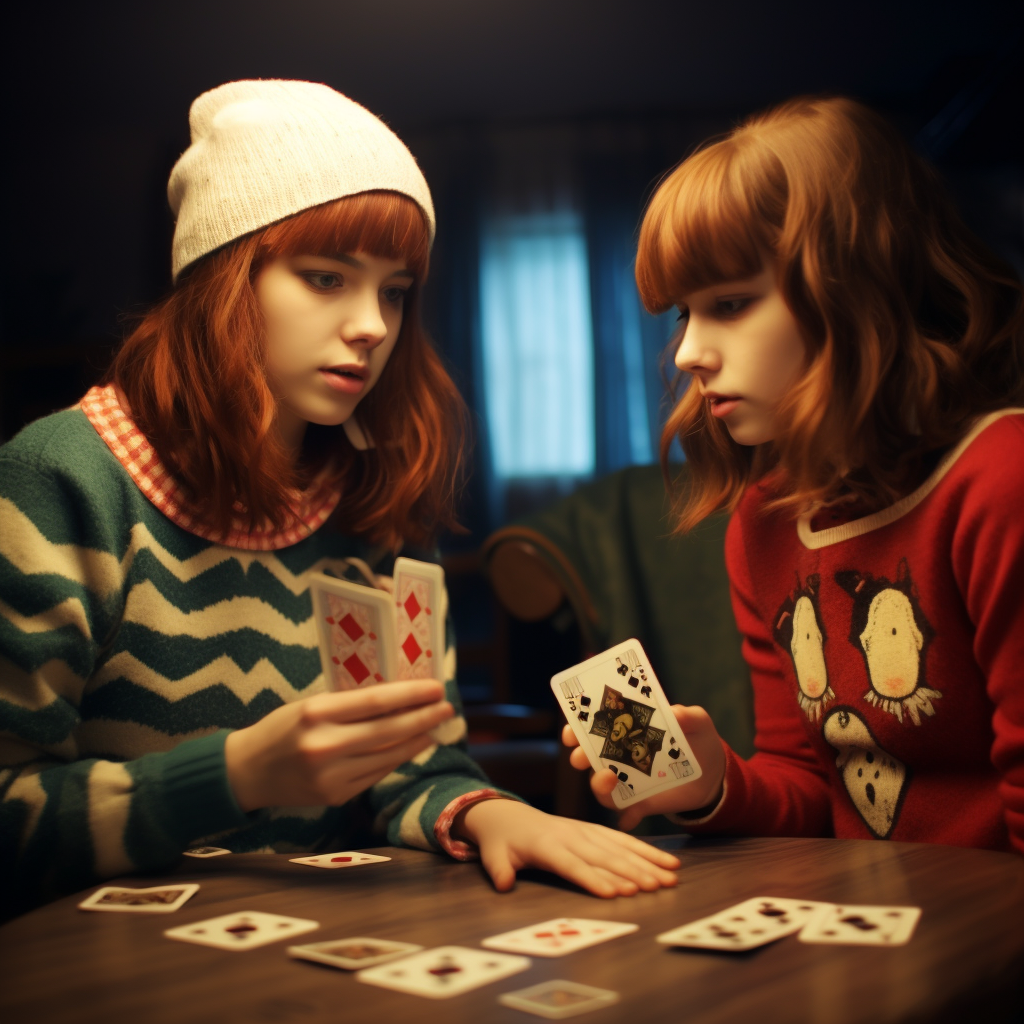 Cute Teen Girls Playing Card Game