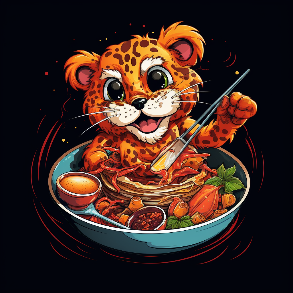 Adorable Tiger Eating Spaghetti Cartoon