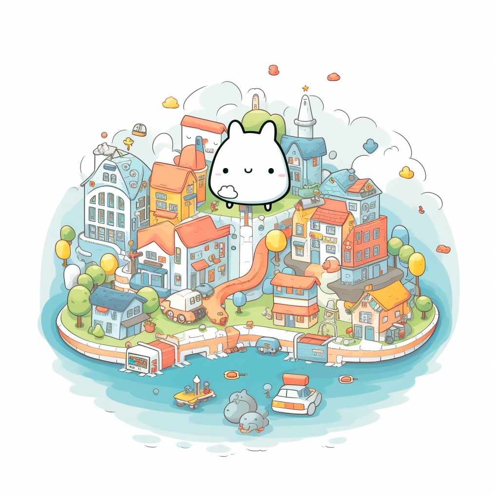 Cute town illustration in gray colors