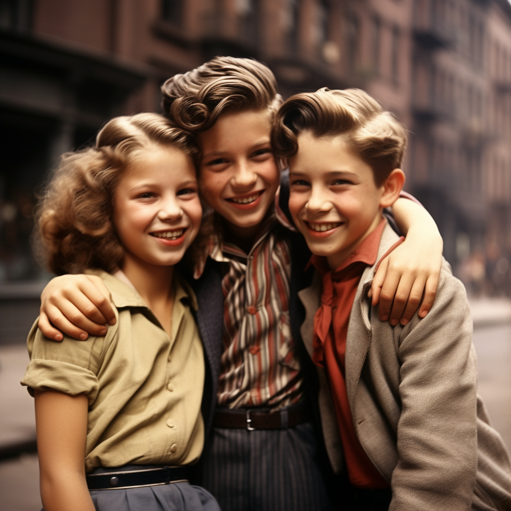 Group of smiling teenagers hugging