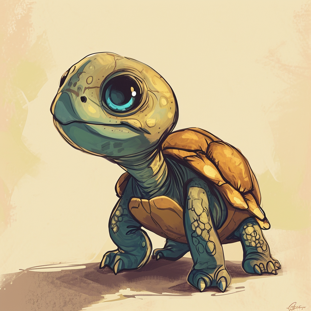 Cartoon drawing of cute turtle creature