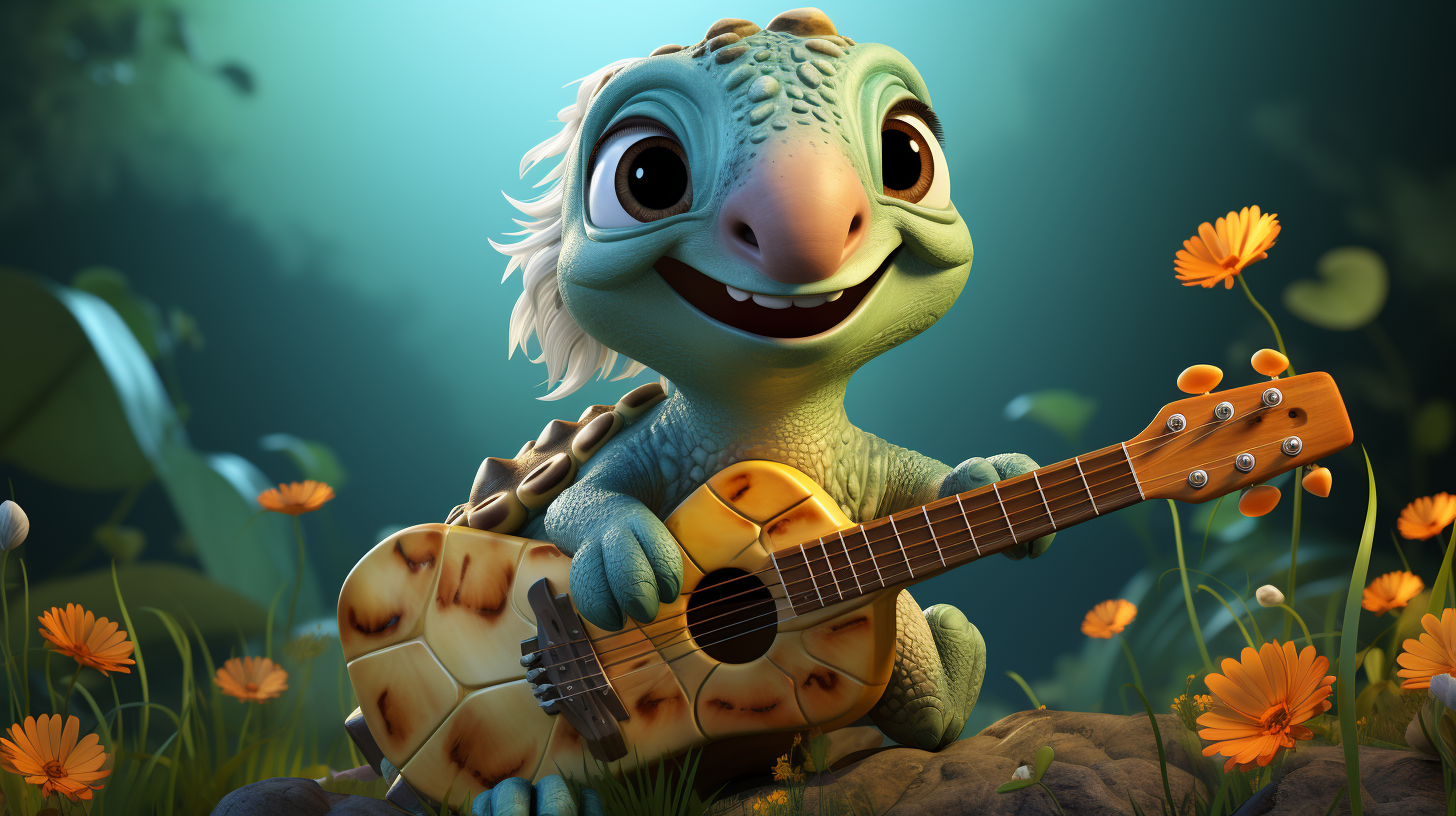 Adorable turtle singing with a big smile