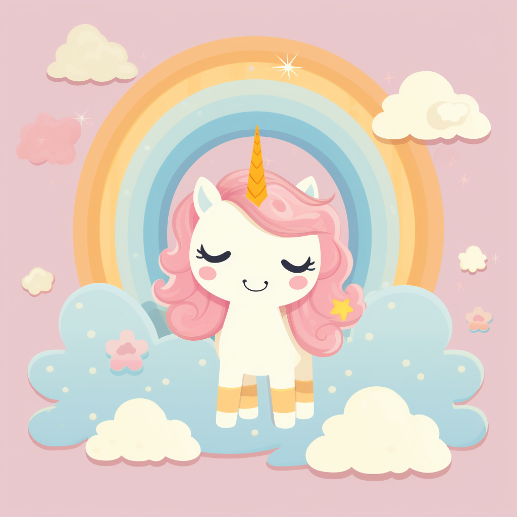 Cute kawaii unicorn illustration in pastel colors