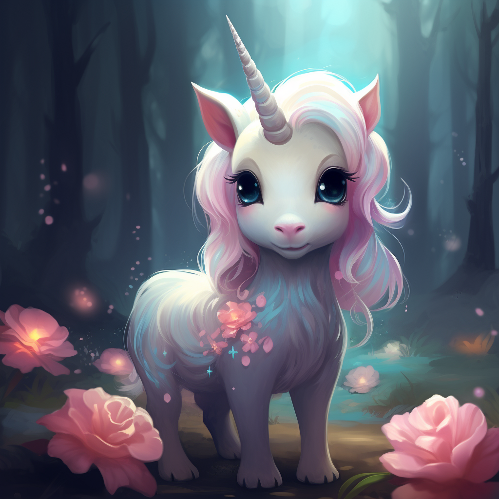 Adorable unicorn in a whimsical setting