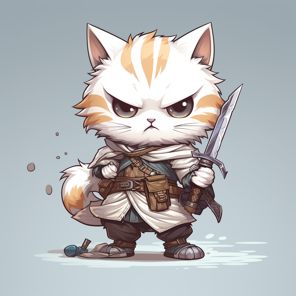 Cute chibi cat warrior ready for battle