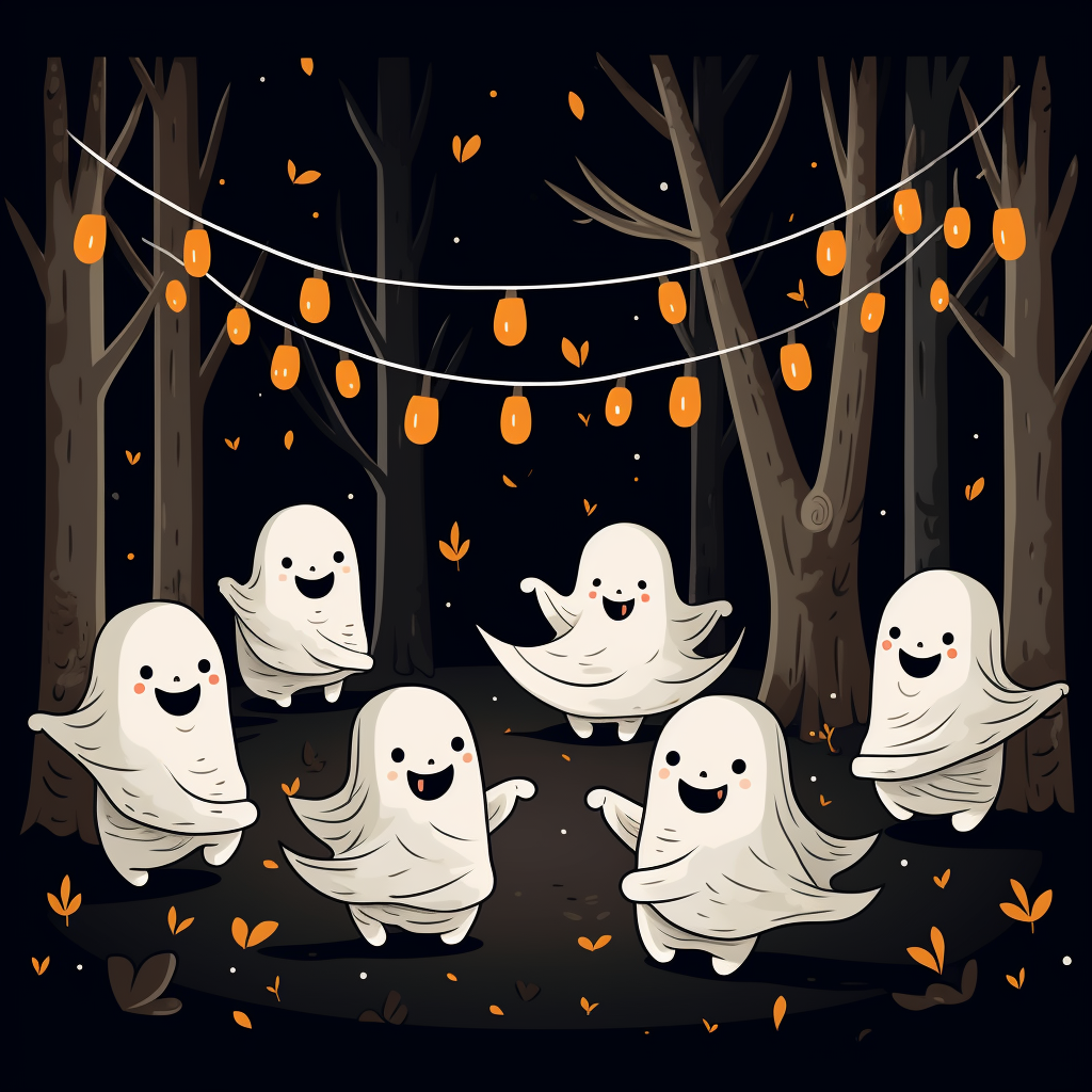 Group of cute ghosts having a party