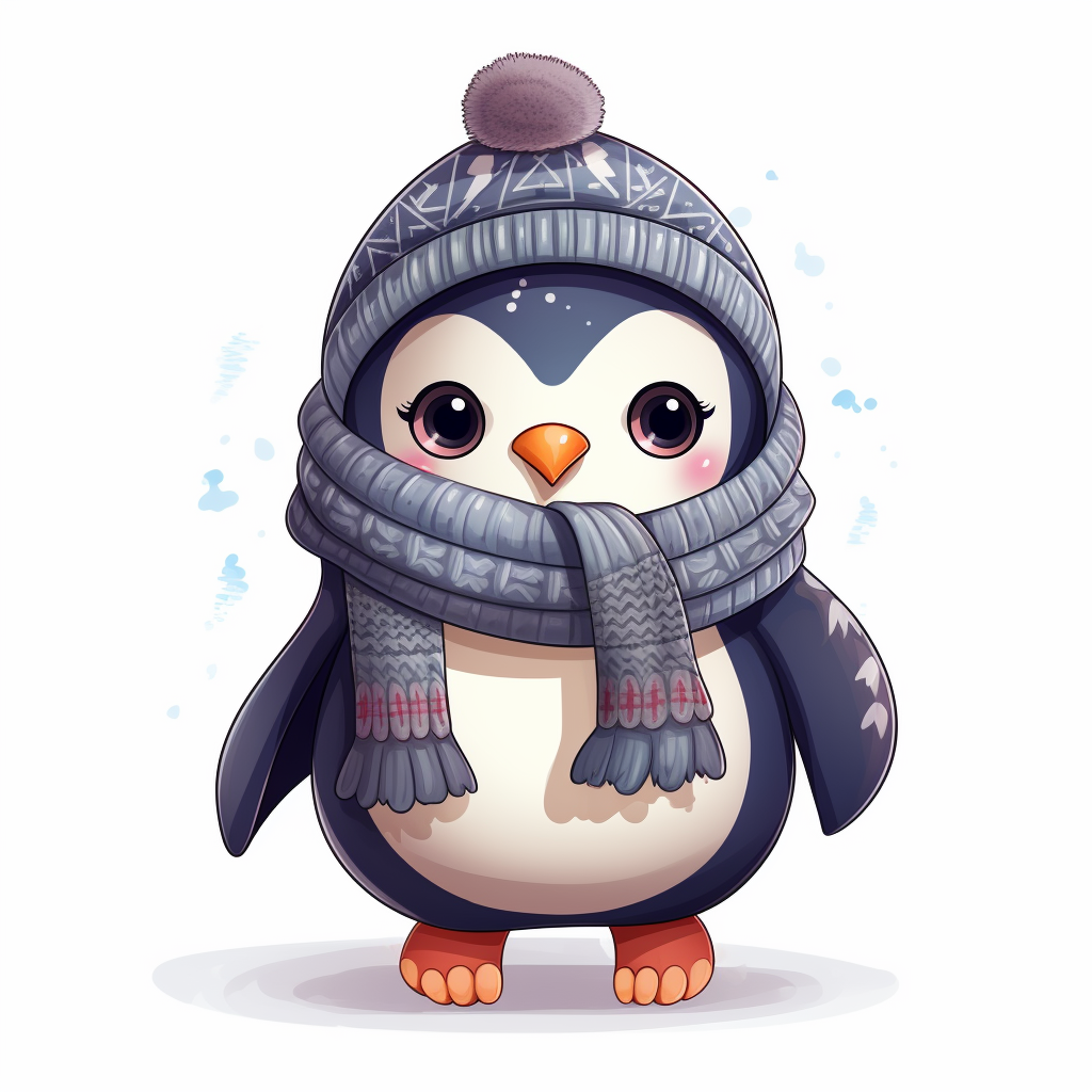 Cartoon penguin wearing a cozy winter sweater