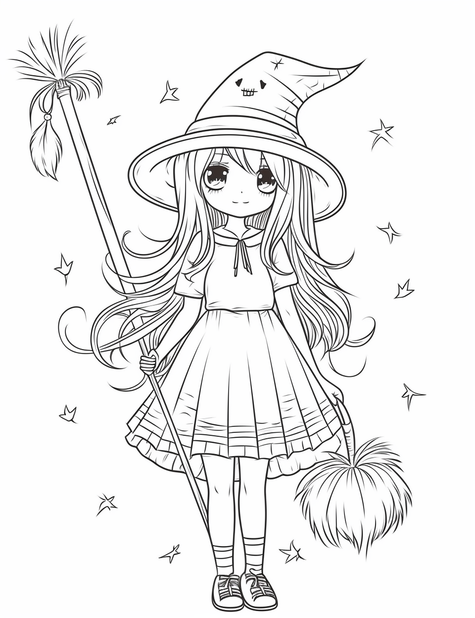 Cute Witch Illustration for Coloring