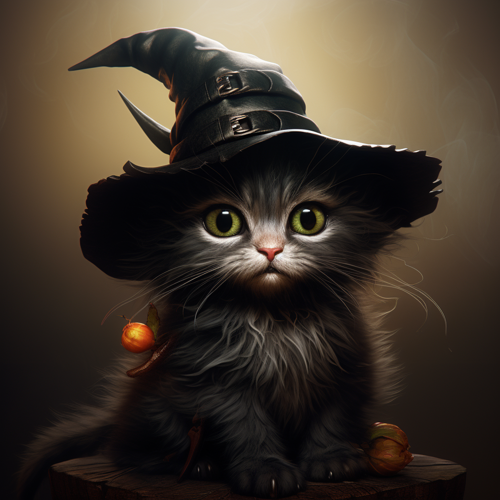 Adorable witch kitten casting a spell