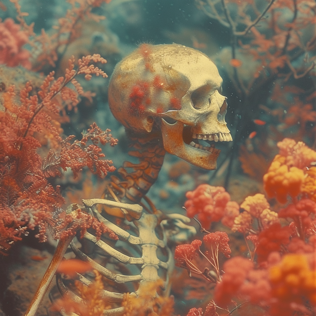 Cute Woman Skeleton Swimming on Alien Planet