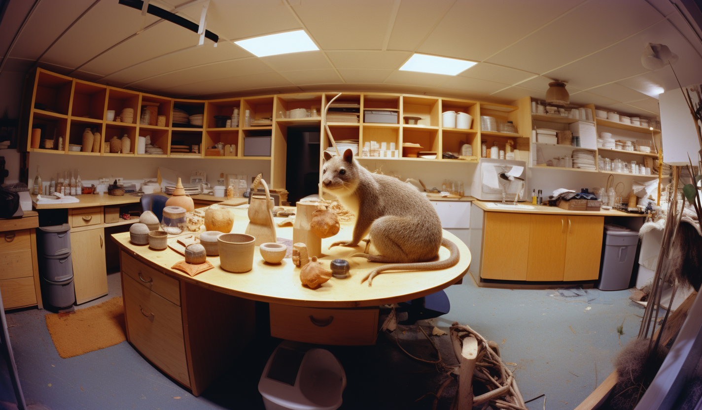 Cute wombat research lab with materials