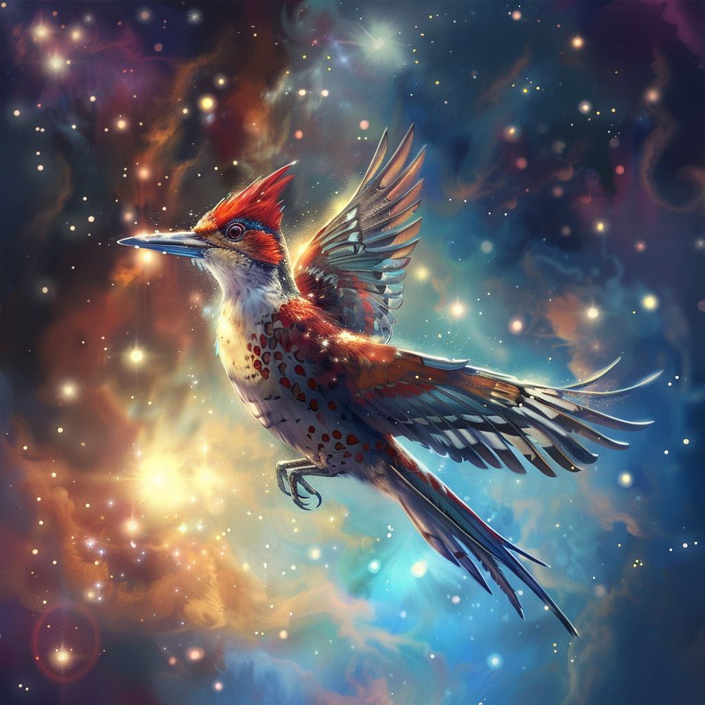 Cute Woodpecker Galaxy Flying Comic