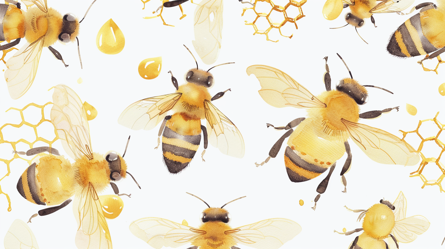 Yellow watercolor bees honeycomb template