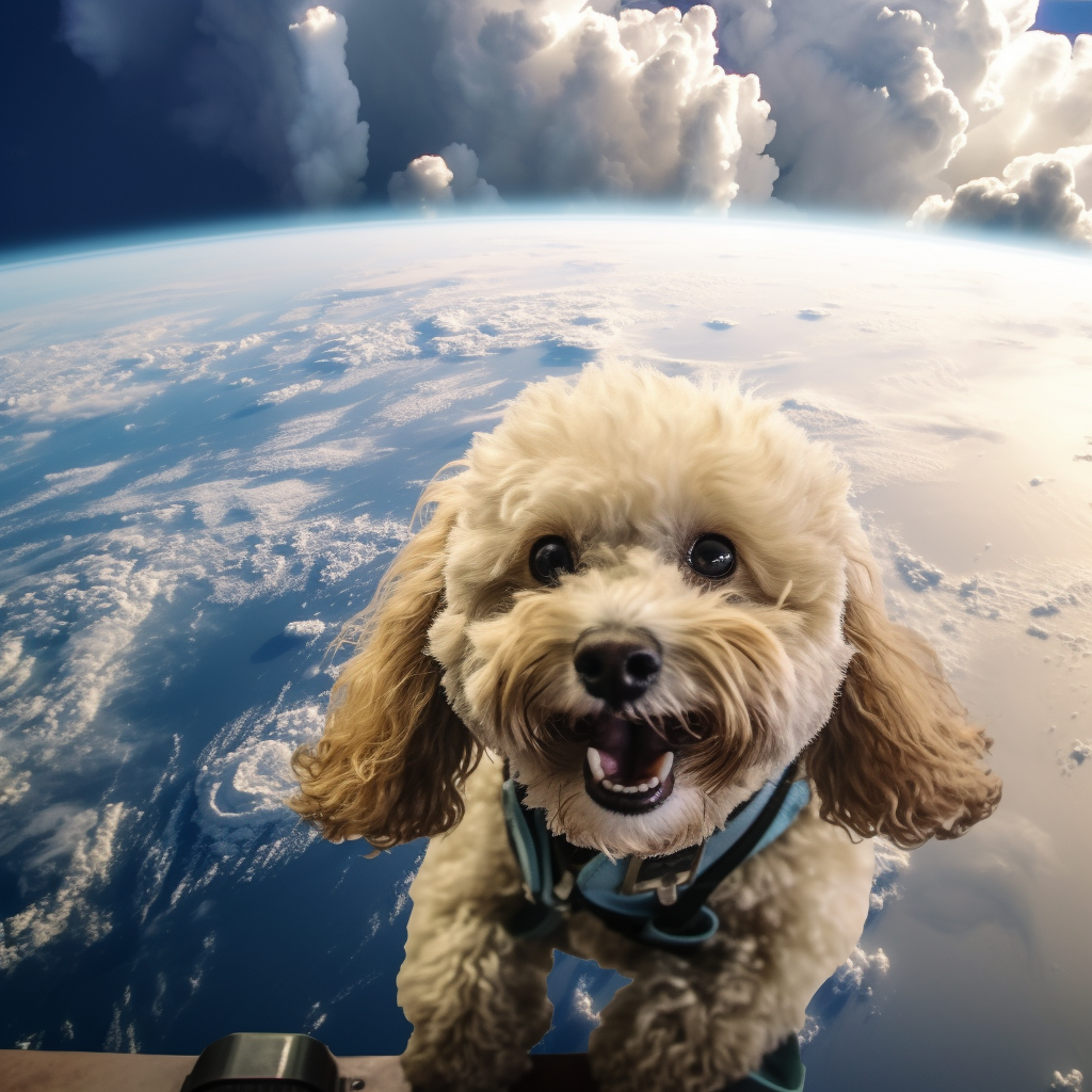 Adorable yellow poodle in typhoon formation