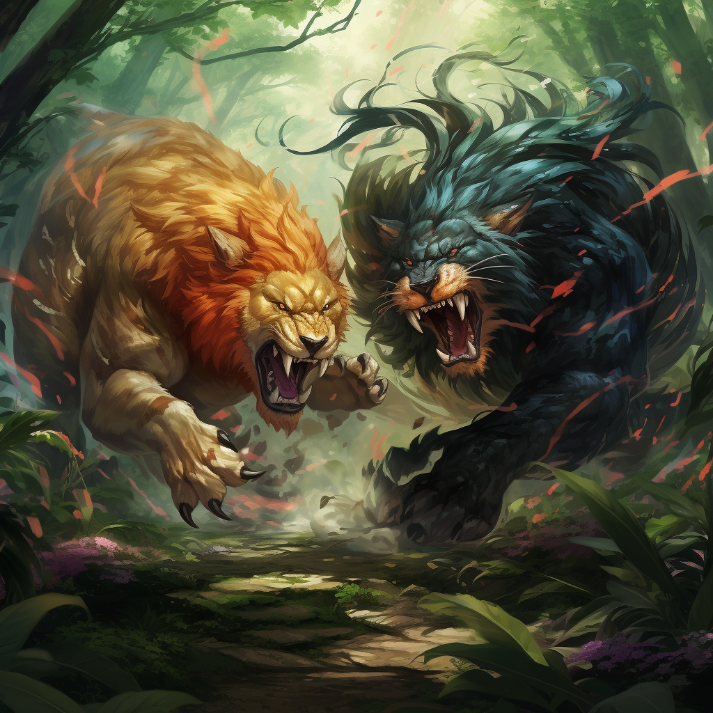 Beautiful Anime Beasts Hunting Prey Artwork